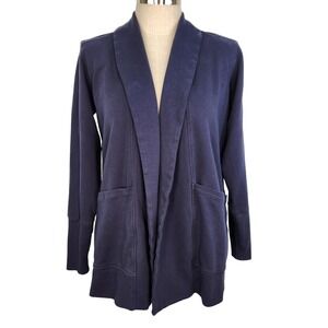 Pact Organic Airplane Wrap Cardigan Navy Blue Open Front M Organic Cotton